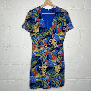 J.  Crew Women's Blue Multicolor Floral Wrap Short Sleeve Mini Dress Size 6